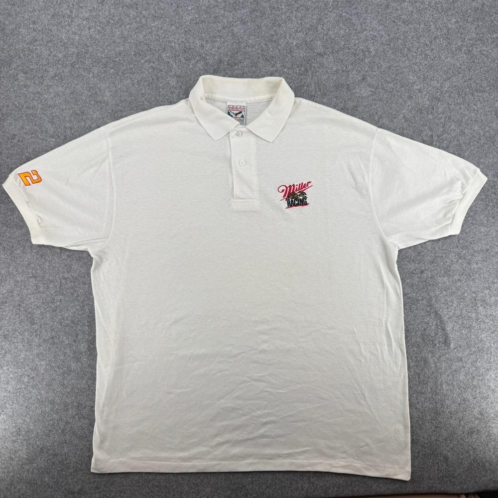VTG Great American Originals Polo Shirt Mens XL Miller Racing White EUC
